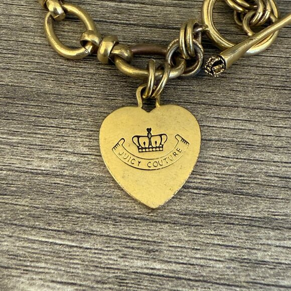 VTG Juicy Couture Gold-Tone Link Bracelet With Heart Charm & Engraved Design - Picture 3 of 7